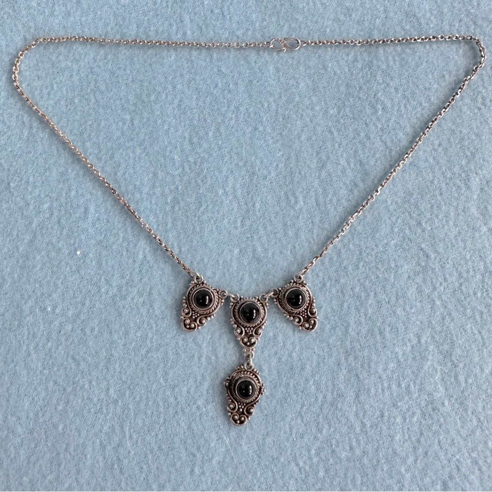 Vintage Sterling Silver & Black Onyx Necklace